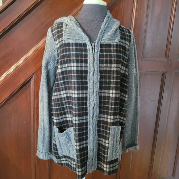 Moth Anthropologie Womens Plaid Wool Blend Zip-Up Hooded Cardigan Jacket With Po - Picture 3 of 11